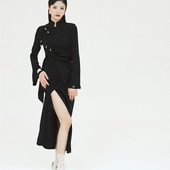 MUKZIN Linglong "Joyful Phoenix"  Chinese-Style Jacquard High-Slit  dress sz m - Picture 2 of 12